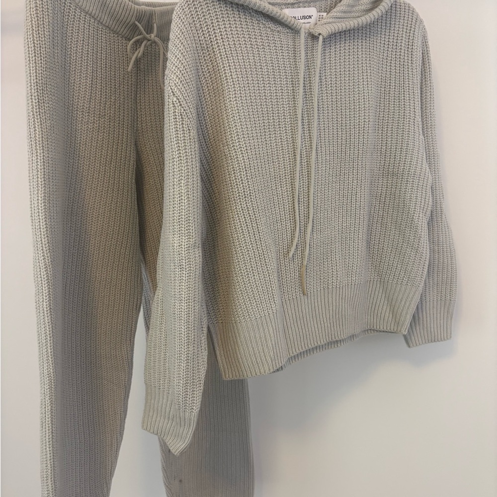 Collusion Set - Oversized Knitted Gray Sweater (Size 6) + Palazzo Pants (Sz 10)